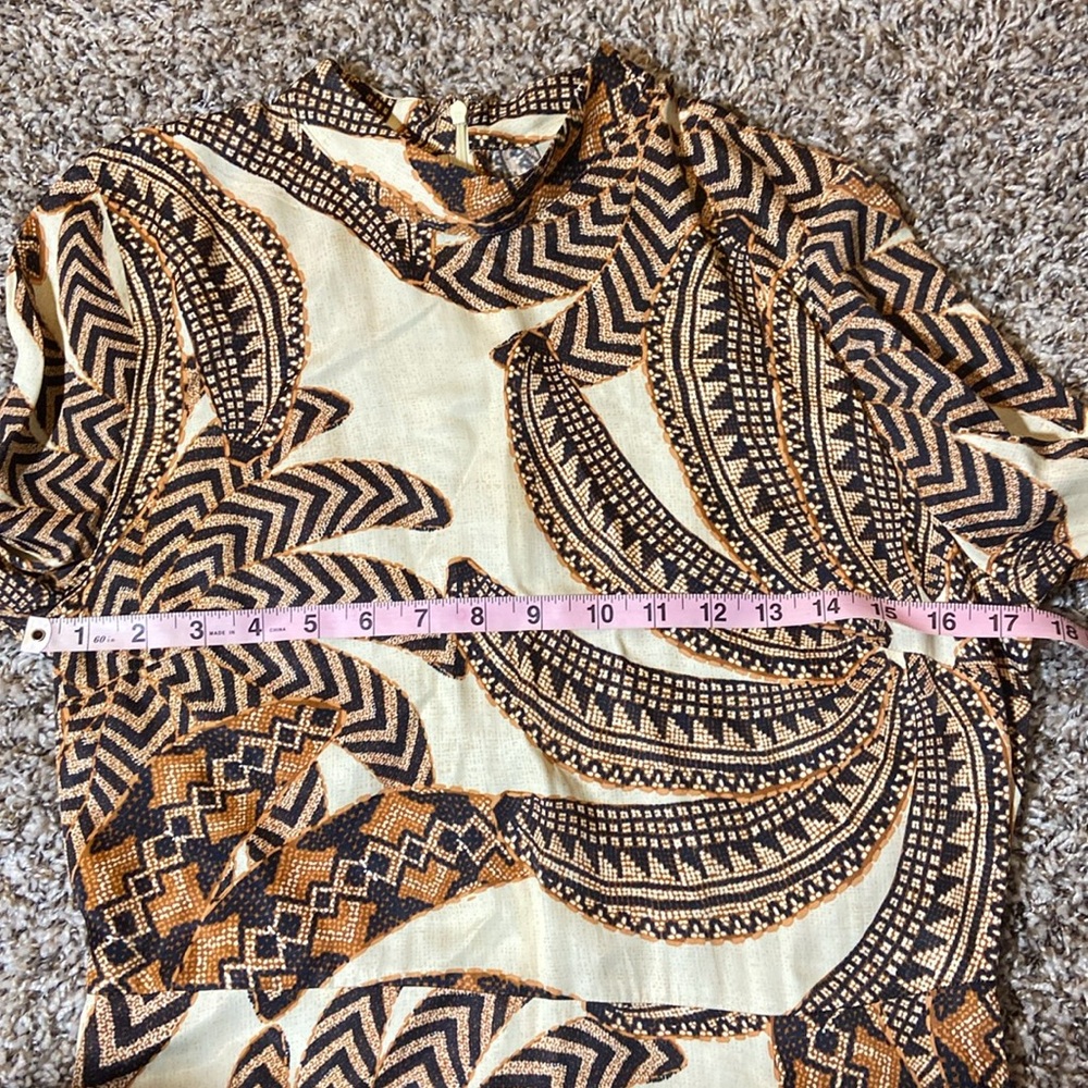 Farm Rio Midi Dress M Bodycon Long Sleeve Tropical Sand Yawanawa Vanahu Size M - Picture 12 of 16